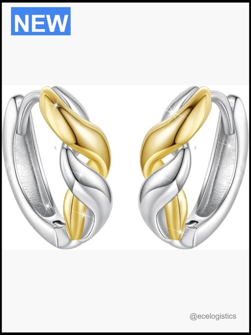 Two Tone Silver Gold Infinity Cross Hoop Earrings Dainty Huggie Second Piercing